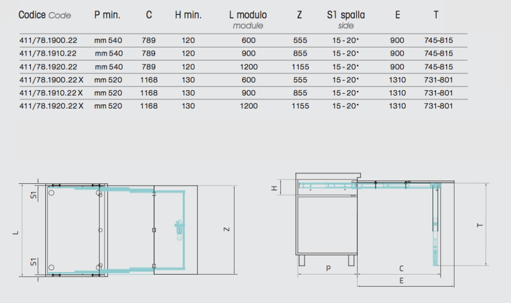 T-Able / T-Able XL - sistema di estrazione tavolo da cassetto